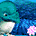 small icon of finfin looking at a flower